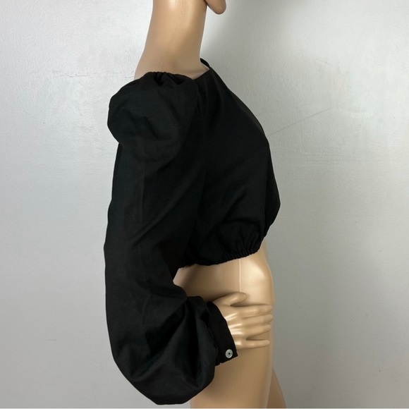 NEW & OTHER STORIES BLACK BALLOON SLEEVE CROP TOP - Picture 5 of 7